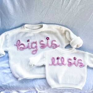 Hand stitched “big sis” “big bro” sweater | baby sweater | toddler sweater | big sister or brother outfit | baby announcement | personalized | matching