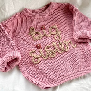 Hand stitched “big sis” “big bro” sweater | baby sweater | toddler sweater | big sister or brother outfit | baby announcement | personalized | sibling sweaters