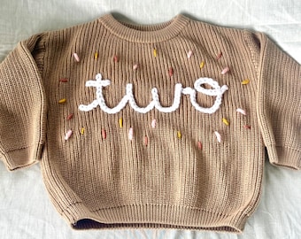 Hand stitched birthday sweater | baby sweater | toddler sweater | chunky sweater | baby gift | toddler gift | pesonalized | age sweater