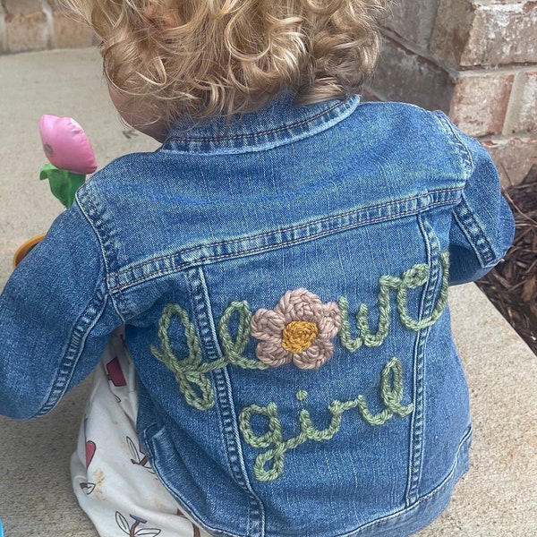 Hand stitched jean jacket | denim jacket | toddler jacket | big sister or brother outfit | baby announcement | flower girl | personalized