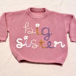 Hand stitched “big sis” “big bro” sweater | baby sweater | toddler sweater | big sister or brother outfit | baby announcement | personalized