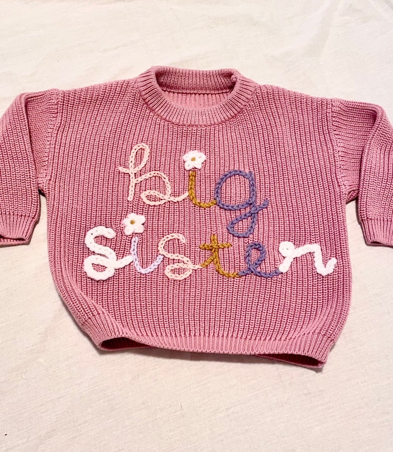 Hand stitched “big sis” “big bro” sweater | baby sweater | toddler sweater | big sister or brother outfit | baby announcement | personalized