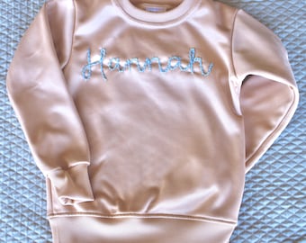 Hand stitched name sweatshirt for baby or toddler | baby gift | toddler gift | embroidered sweatshirt