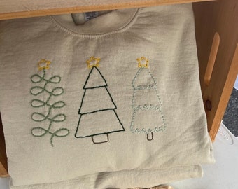 Hand stitched holiday Christmas sweatshirt | adult sweatshirt | Merry | jolly | tree | hohoho | gift | custom | mommy and me | matching