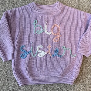 Hand stitched “big sis” “big bro” sweater | baby sweater | toddler sweater | big sister or brother outfit | baby announcement | personalized | sibling sweaters