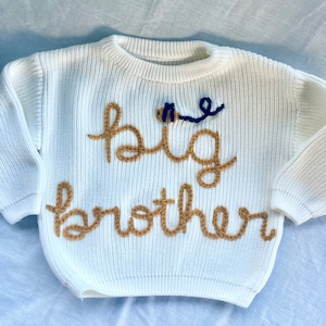 Hand stitched “big sis” “big bro” sweater | baby sweater | toddler sweater | big sister or brother outfit | baby announcement | personalized