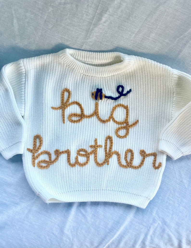 Hand stitched “big sis” “big bro” sweater | baby sweater | toddler sweater | big sister or brother outfit | baby announcement | personalized