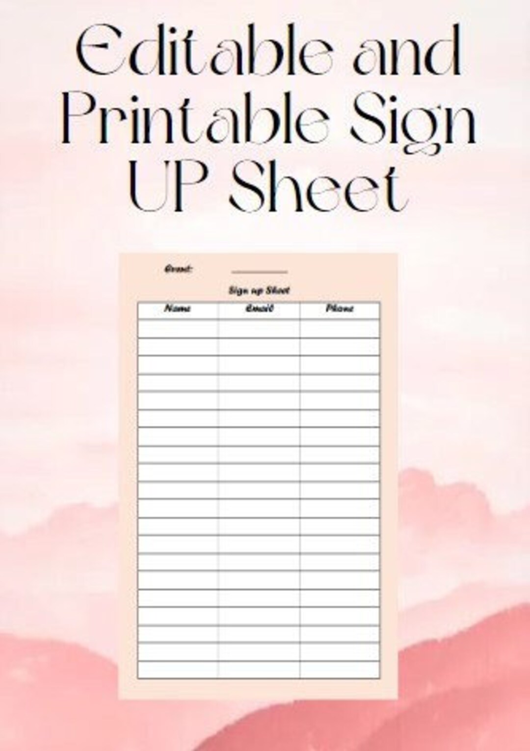 Editable and Printable Sign up Sheet Excel Spreadsheet Etsy Australia