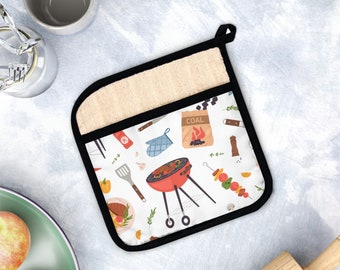 BBQ Grill Topflappen mit Tasche,Grill Grafik Topflappen,Pocket Topflappen Grill,Kochen Topflappen,Topf Halter Grill