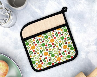 Vegetable Pot Holder with Pocket,Kitchen Hot Pad Potholder Cooking Kitchen Accessories Colorful,Chef Gift,Mom Cooking Gift,Veggies,New House