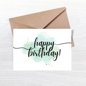Cartão de aniversário em aquarela azul para impressão