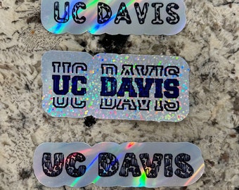 UC Davis Holographic Stickers, University Laptop Decals, Waterproof Vinyl Set