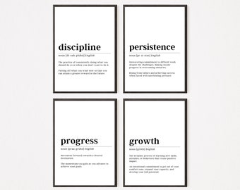 CUSTOM Definition Print Bundle | Discipline, Progress, Persistence, & Growth | Motivational Wall Art Bundle