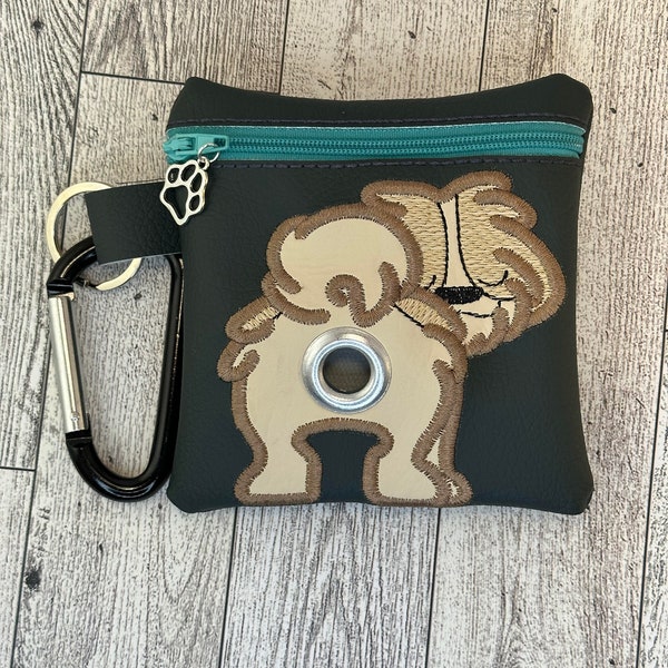 Embroidered Poop Bag Holder with handmade bandana – Shih Tzu – Handmade - Unlined