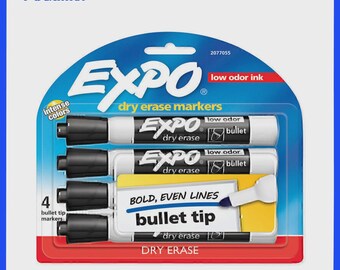 Expo Whiteboard Marker Bullet Black Pack of 4