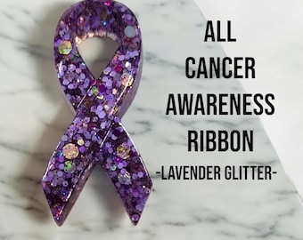 Lavender Glitter/All Cancer Awareness Ribbons/ Handmade/Epoxy Resin/Charms