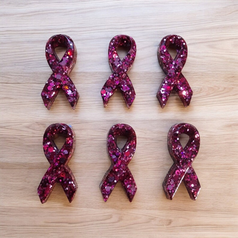 Pink Glitter/breast Cancer Awareness Ribbons/ Handmade/epoxy Resin ...
