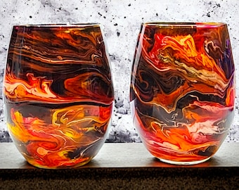 RARE l Marbled Flame l Stemless Wine Set
