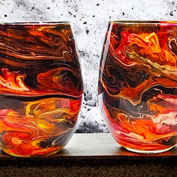 RARE l Marbled Flame l Stemless Wine Set