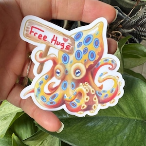 Pegatina de pulpo de anillos azules
