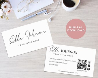 Business Card Template With QR Code, Instant Download, Printable Business Card Template, DIY Calling Card, Editable Card, Canva Template