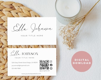 Business Card Template With QR Code, Instant Download, Printable Business Card Template, DIY Calling Card, Editable Card, Canva Template