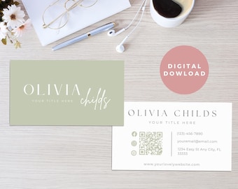 Minimalist Business Card Template with QR Code, Instant Download, Printable Business Card, DIY Calling Card, Editable Card, Canva Template