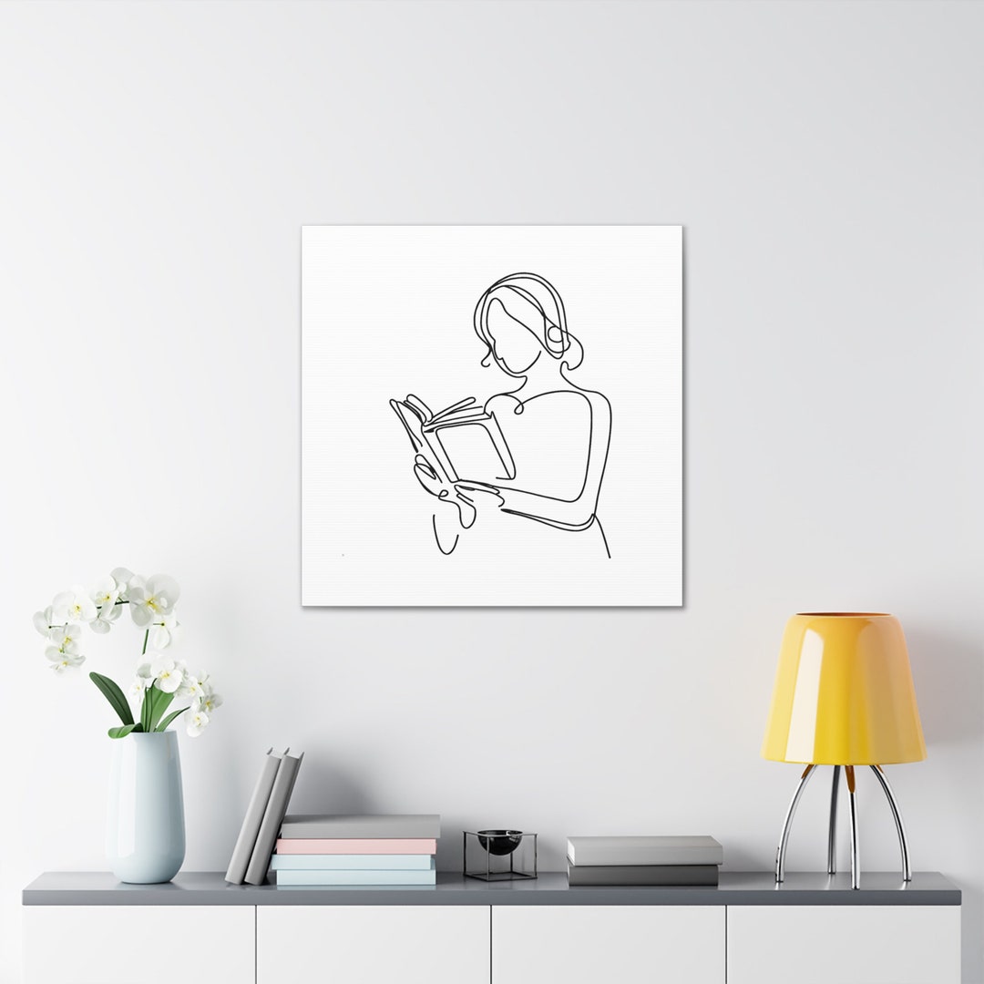 One Line Art Reading Book Lover Poster Woman Reading Book Etsy