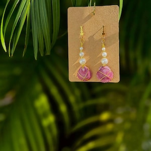 Jakobsmuschel Muschel baumeln Ohrringe, handgemachte Ohrringe, Florida inspiriert, Strand Schmuck, Ozean Ohrringe, handgefertigt in Florida