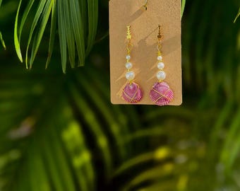 Scallop Seashell Dangle Earrings, Handmade Earrings, Florida Inspired, Beach Jewelry, Ocean Earrings, Handmade in Florida