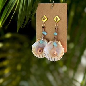 Funky Muschel Ohrringe | Handgefertigte Ohrringe | Florida Beach Schmuck | Muschel Geschenk für Sie | Handperlen | Ocean Geschenk | Küstennähe