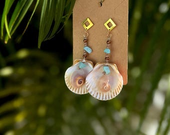 Funky Seashell Dangle Earrings | Handmade Earrings | Florida Beach Jewelry | Seashell Gift for Her | Hand Beaded | Ocean Gift | Coastal