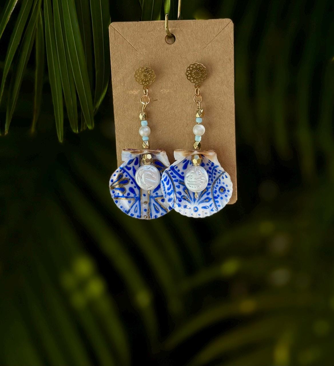 Hand painted Handmade Shell Earrings | Shell Jewelry | Shell Earrings | Beach Earrings | Ocean Dangle Earrings | Seashell Dangle Earrings