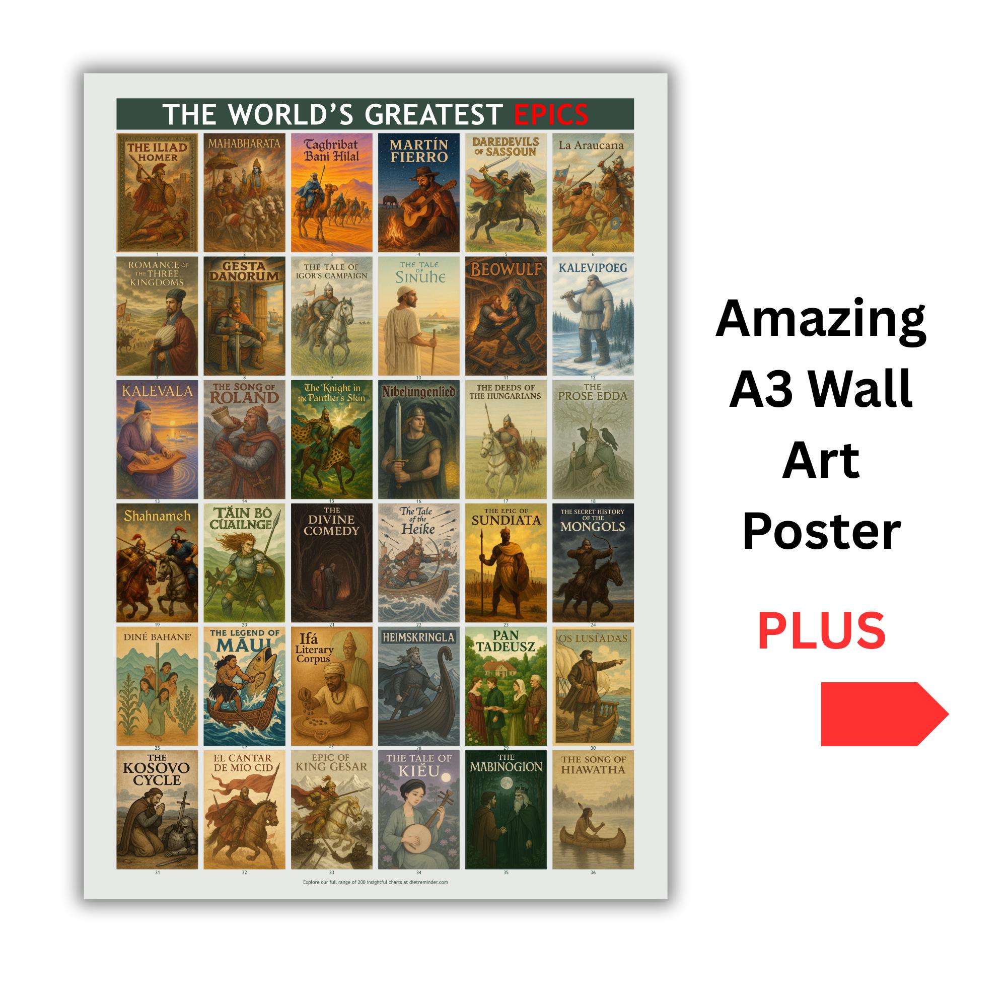 National Epics Poster: World Literature Art & Synopsis Booklet
