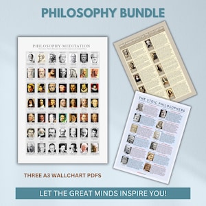 Filosofie, meditatie wanddecoratie, stoïcijnse filosofen, Great Minds muurkaart, digitale download, filosofische kunst, A3-pdf's