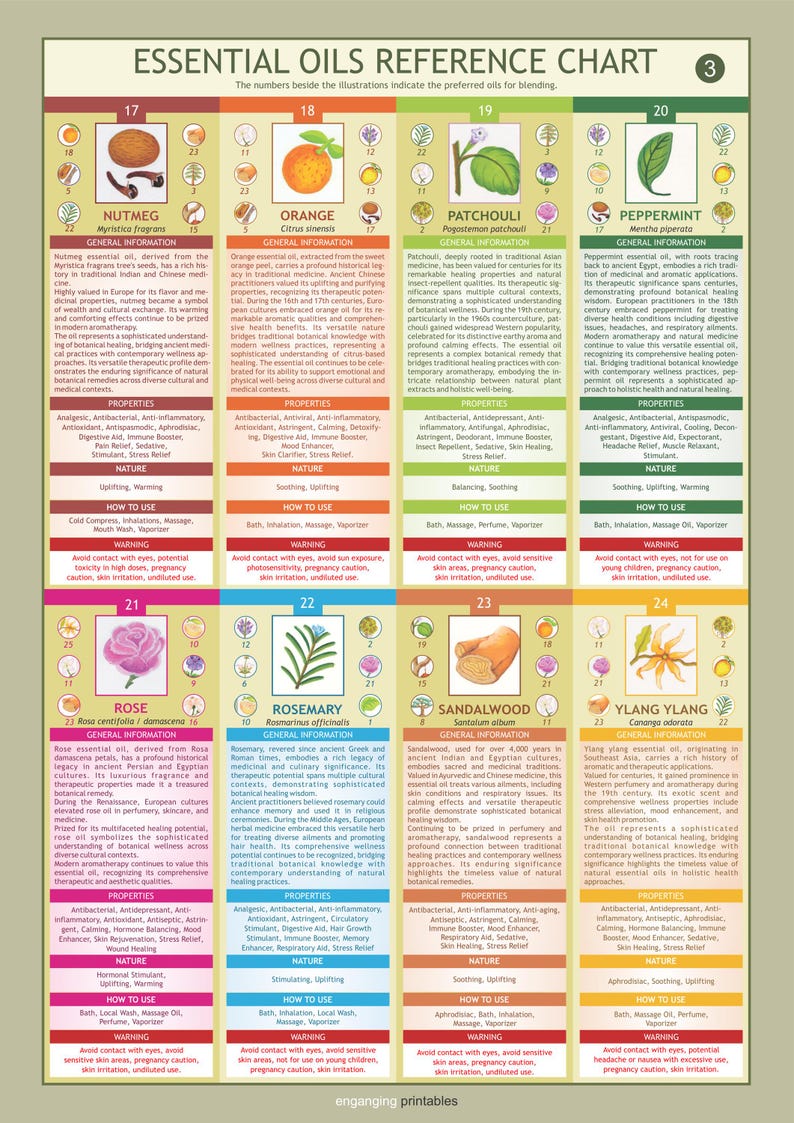 Essential Oils Reference Wall Chart Bundle, 24 Oils Decoded, 5 X A3 ...