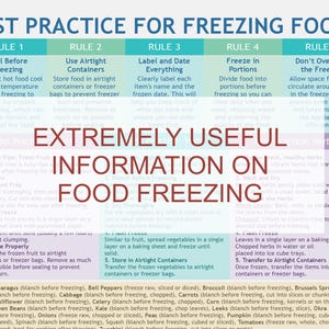 Best Practice For Freezing Foods, Freezer Food Safety, Kitchen Freezing Chart, printable poster, digital file for download, A4 PDF