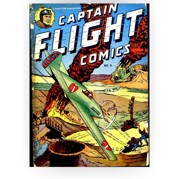 Captain Flight Vintage Comic Book Cover Poster, A3, High-resolution JPG file, digital download