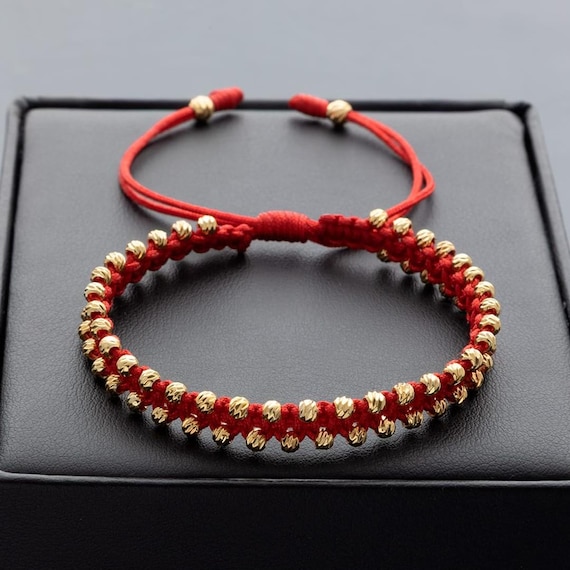 Pulsera de Balines Roja 3MM en Baño de Oro 18K . Gold Plated 18k Colombia