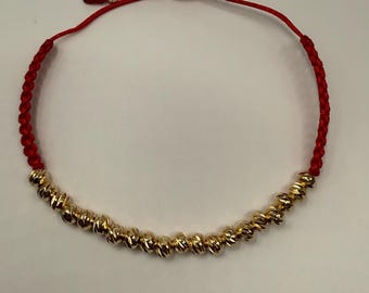 Pulsera de Balines Roja en Baño de Oro . Gold Plated Colombia Red Bracelet