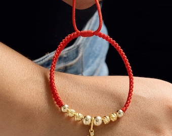 Pulsera de Balines Cruz en Baño De Oro 18K. Gold Plated 18K Colombia Bracelet.  Ajustable. Adjustable.
