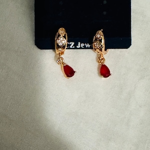 Gold plated earrings, earrings,Huggie earrings,Ruby earrings