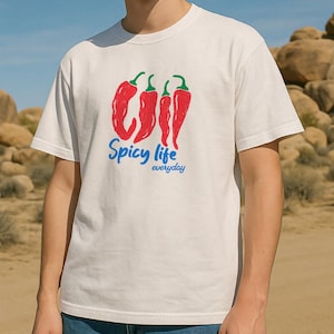 Spicy Life Everyday,Comfort Colors® Unisex Washed Shirt,Funny Chili Pepper Handdrawn Doodle,Hot Food Lover,Heat Addict,Mexican Chef,CG-044