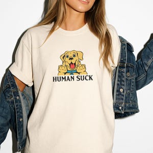 Funny Anti Human Snarky Dog,Comfort Colors® Unisex Washed Shirt,Sarcastic Cartoon Puppy Graphic,Grumpy Pet Lover,Groomer,Trainer Gift,CF-106