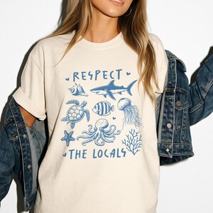 Respecteer de lokale bevolking Comfort Colors® gewassen uniseks shirt Ocean Sea Animal Zeeleven Milieuvriendelijk Haaienschildpad Octopus Krabbeltekening CF-103