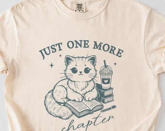 Nur noch ein Kapitel, Comfort Colors® Shirt, süße Katze beim Lesen, Vintage Unisex-T-Shirt, Retro, Buchliebhaber, Kätzchen, Haustier, Grafik-T-Shirt, 2503-014