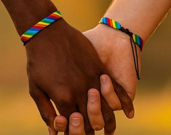 Matching Rainbow Pride Bracelets – Adjustable Woven Jewelry for LGBTQ+ Couples, Handmade Equality Wristbands