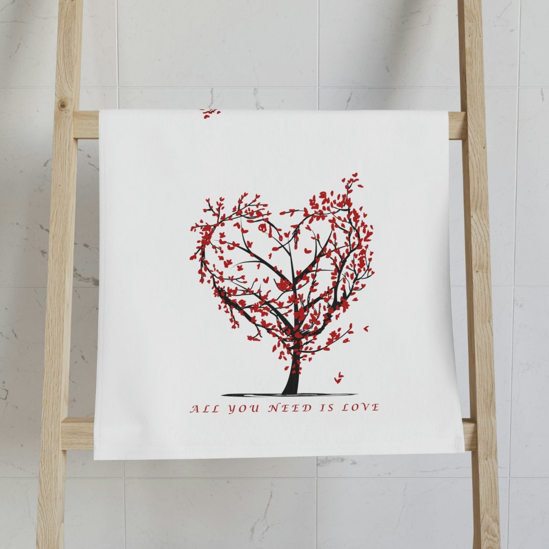 Heart Hand Towel, Love Hand Towel, Love Bathroom Decor, Red and White