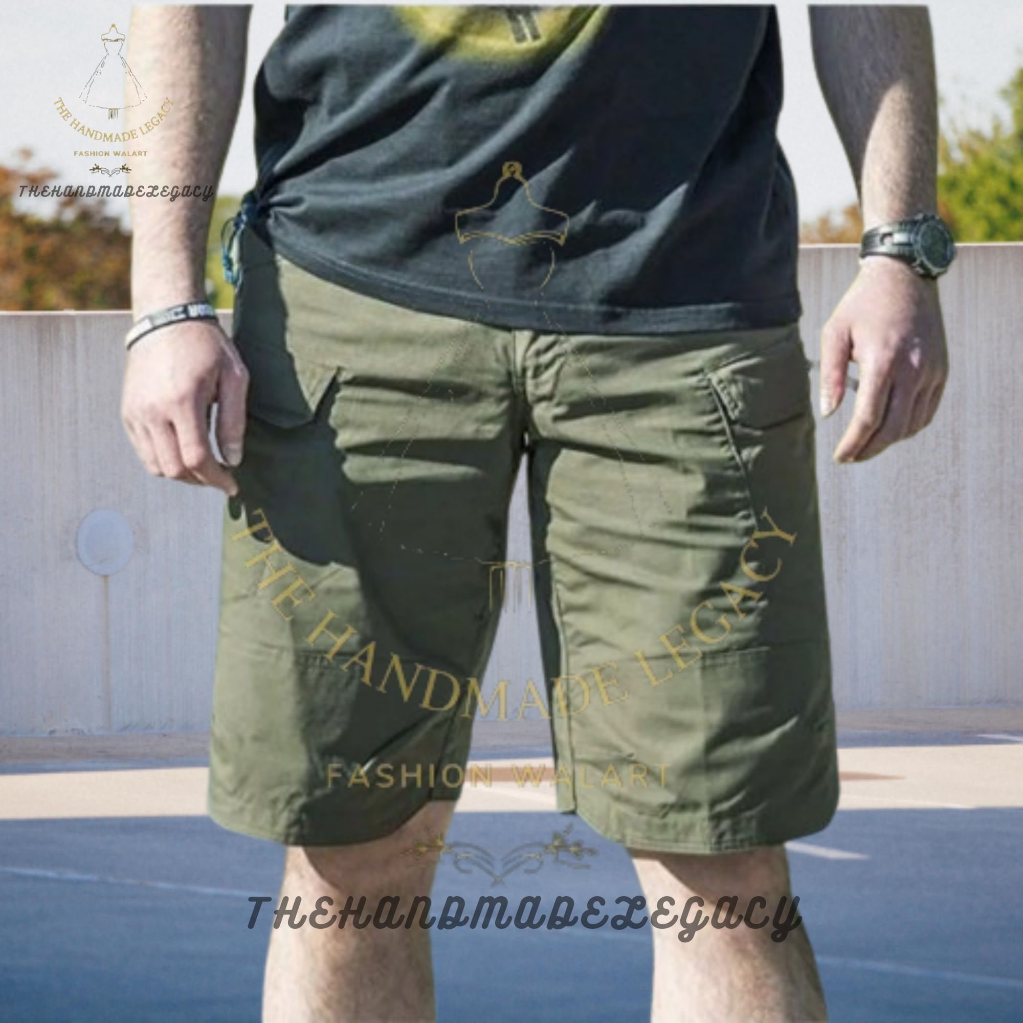 Linen Cargo Shorts for Men LUGANO in Teal Blue / Drawstring Shorts