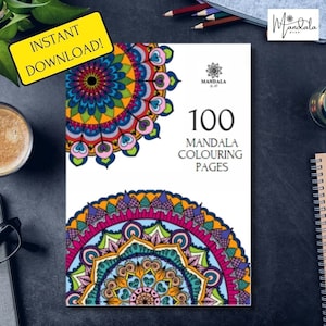 100 Mandala Coloring Pages, Adult Coloring Pages, Instant Download, Printable Coloring Pages, Digital Mandala, Mandala Art